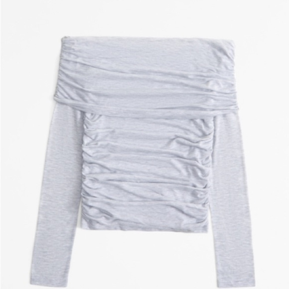 NWT Abercrombie & Fitch Foldover Long Sleeve Gray Ruched Off-Shoulder Top - XXS